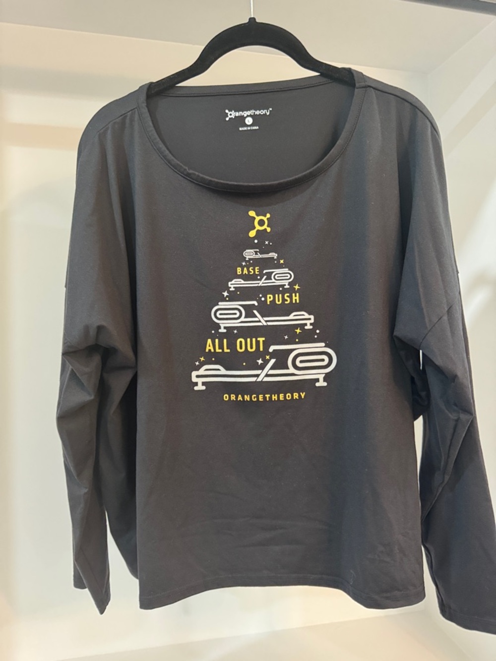 Orangetheory Black Long Sleeve Tee with Gold & Gray Graphic Tree